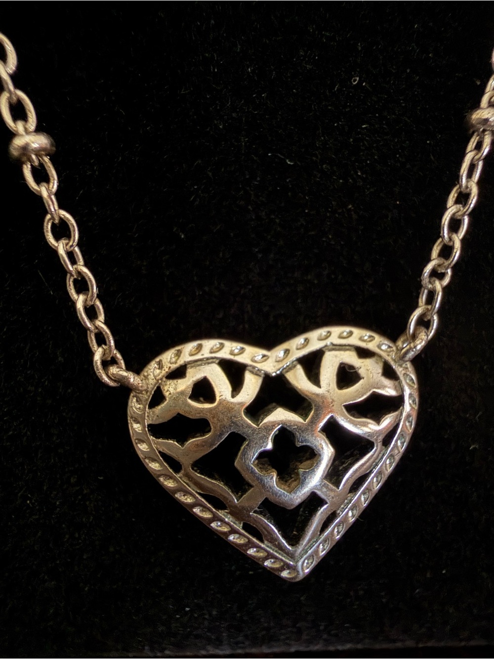 Silver Heart Double Chain Filigree Pendant Necklace
